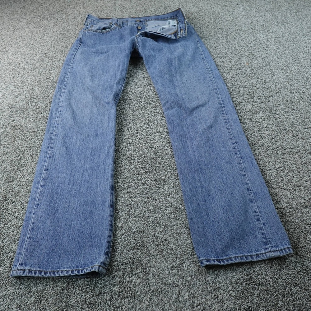 Levis Jeans Mens 34X32 Light Blue Denim Pants 501 Straight Button Fly Western